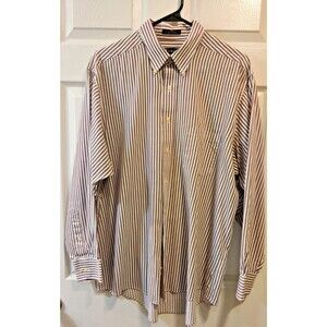 Chaps Button Up Men's Twill Casual Dress Shirt Long Sleeve XL Red White Striped